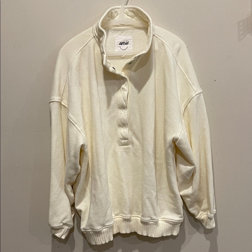 aerie Cream Yellow Half-Snap Mock Neck Pullover